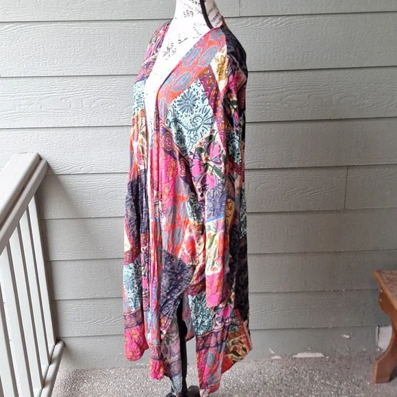 Natural Life Sierra Patchwork Print Duster Size L/XL Boho Multicolor Casual - Picture 9 of 11
